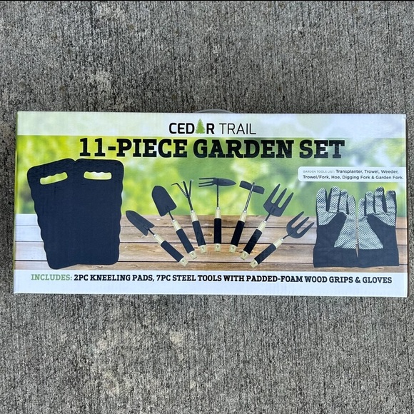 NEW Cedar Trail 11 Pc Gardening Tool Set Steel Hand Tools w/ Knee Pads & Gloves - Picture 2 of 2